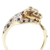 HALLMARKED 9CT GOLD DIAMOND & SAPPHIRE PANTHER RING