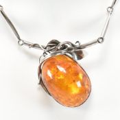 HALLMARKED SILVER & HEATED AMBER NECKLACE