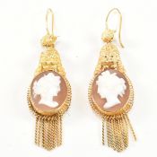 PAIR ITALIAN ETRUSCAN STYLE CAMEO PENDANT EARRINGS