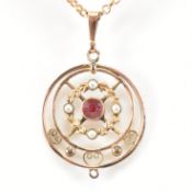 EDWARDIAN GILT METAL & SIMULATED PEARL & PASTE PENDANT NECKLACE