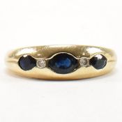 HALLMARKED 9CT GOLD SAPPHIRE & DIAMOND DOMED BAND RING