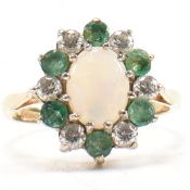 HALLMARKED 9CT GOLD EMERALD & OPAL & CZ CLUSTER RING