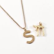 HALLMARKED 9CT GOLD ITALIAN BOX CHAIN & TWO HALLMARKED 9CT GOLD PENDANTS