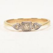 EDWARDIAN GOLD TONE METAL & DIAMOND THREE STONE RING