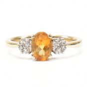 HALLMARKED 9CT GOLD CITRINE & DIAMOND RING