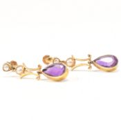 EDWARDIAN GOLD AMETHYST & PEARL PENDANT EARRINGS
