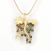 18CT GOLD EMERALD & DIAMOND GRAPEVINE PENDANT NECKLACE