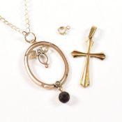 EDWARDIAN 9CT GOLD & AMETHYST PENDANT NECKLACE & GOLD CROSS PENDANT