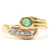 HALLMARKED ITALIAN 18CT GOLD DIAMOND & EMERALD CROSS OVER RING