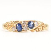 ANTIQUE HALLMARKED 18CT GOLD SAPPHIRE & DIAMOND TWO STONE RING