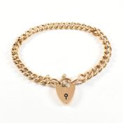 15CT GOLD CURB LINK BRACELET WITH HEART PADLOCK CLASP