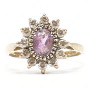 HALLMARKED 9CT AMETHYST & CZ CLUSTER RING
