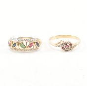 HALLMARKED 9CT GOLD & YELLOW METAL STONE SET RINGS