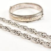 HALLMARKED SILVER BANGLE & 925 SILVER CHAIN NECKLACE