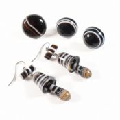 BANDED AGATE PENDANT EARRINGS & BUTTON STUDS