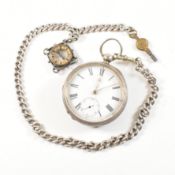 19TH CENTURY SILVER POCKET WATCH & ALBERT CHAIN
