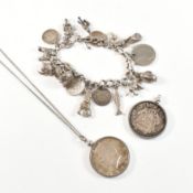 VINTAGE CHARM BRACELET & TWO JFK 1/2 DOLLAR PENDANT NECKLACES