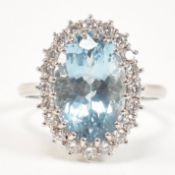 18CT WHITE GOLD AQUAMARINE & DIAMOND CLUSTER RING
