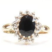 GOLD SAPPHIRE & DIAMOND CLUSTER RING