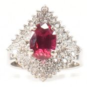 18CT WHITE GOLD SYNTHETIC RUBY & DIAMOND COCKTAIL RING