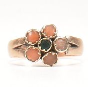 19TH CENTURY GOLD CORAL & GREEN STONE FLOWER RING