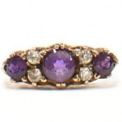 HALLMARKED 9CT GOLD AMETHYST & CZ RING