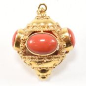 ITALIAN ETRUSCAN STYLE 18CT GOLD & CORAL PENDANT