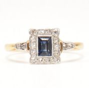 HALLMARKED 14CT GOLD SAPPHIRE & DIAMOND ART DECO STYLE RING