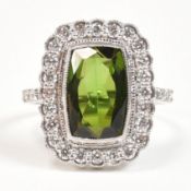 18CT WHITE GOLD TOURMALINE & DIAMOND RING