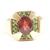 HALLMARKED 9CT GOLD GARNET & GREEN STONE MEN'S RING