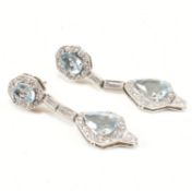 PAIR OF 1930S PLATINUM & AQUAMARINE DAY & NIGHT EARRINGS