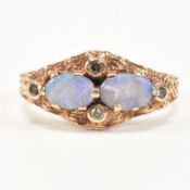 HALLMARKED 9CT GOLD OPAL & DIAMOND RING