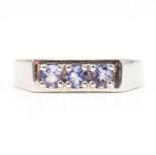 HALLMARKED 9CT WHITE GOLD & TANZANITE RING