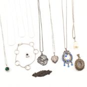 COLLECTION OF SILVER WHITE METAL NECKLACES CHAINS BRACELET PIN
