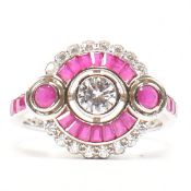 925 SILVER CZ & RUBELLITE ART DECO STYLE RING