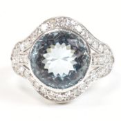 18CT WHITE GOLD AQUAMARINE & DIAMOND RING