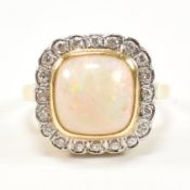 HALLMARKED 18CT GOLD OPAL & DIAMOND CLUSTER RING