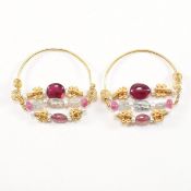 HALLMARKED 18CT GOLD GEM SET & PEARL HOOP EARRINGS