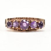 1970S HALLMARKED 9CT GOLD & AMETHYST FIVE STONE RING
