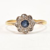 1920S 18CT GOLD SAPPHIRE & DIAMOND CLUSTER RING