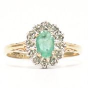 HALLMARKED 9CT GOLD EMERALD & DIAMOND CLUSTER RING