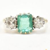 18CT GOLD EMERALD & DIAMOND THREE STONE RING