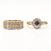 TWO GOLD DIAMOND & SAPPHIRE RINGS