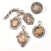 COLLECTION OF HALLMARKED SILVER MEDALETTES & BROOCH PIN