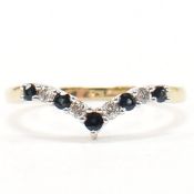HALLMARKED 9CT GOLD DIAMOND & SAPPHIRE WISH BONE RING