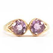 VINTAGE HALLMARKED 9CT GOLD & AMETHYST TWO STONE RING