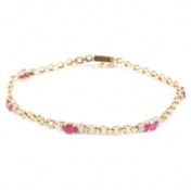 HALLMARKED 10CT GOLD DIAMOND & SYNTHETIC RUBY BRACELET