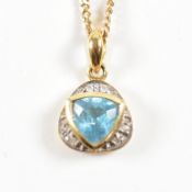 18CT GOLD TOPAZ & DIAMOND PENDANT NECKLACE