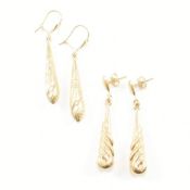 TWO PAIRS OF YELLOW METAL DROP EARRINGS