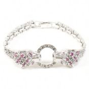 925 SILVER CZ & RUBELLITE DOUBLE PANTHER HEAD LINK BRACELET